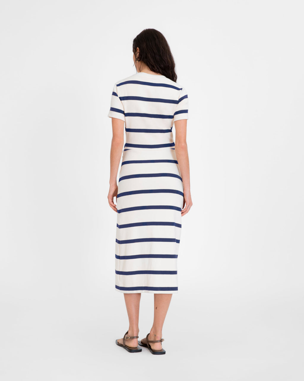 Short Sleeve Striped Cody Dress in White/Maritime Blue