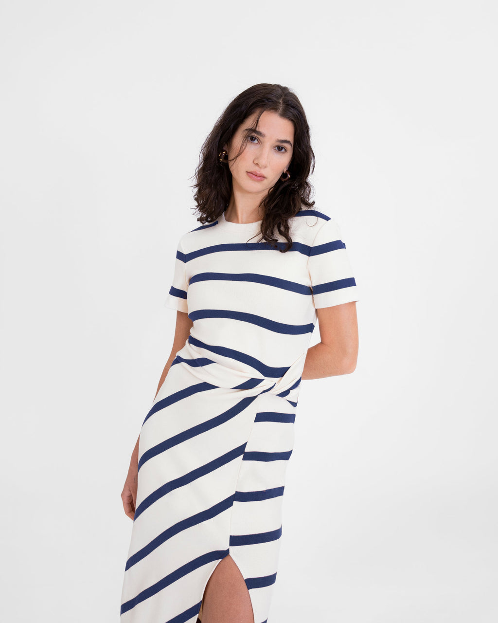 Short Sleeve Striped Cody Dress in White/Maritime Blue