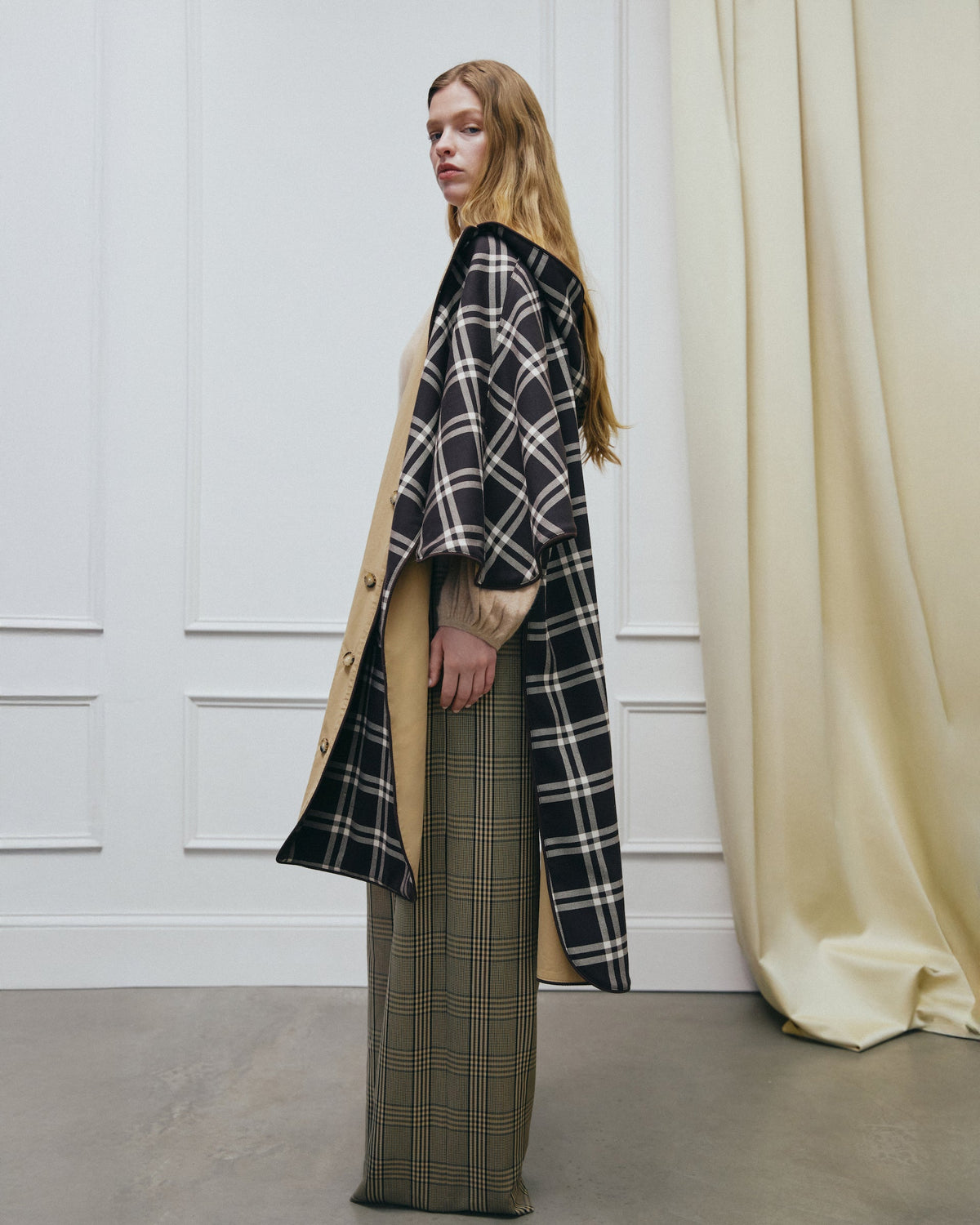 Carlisle Reversible Coat in Dark Fig Plaid