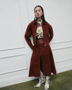 Suede/Leather Hudson Skirt in Deep Redwood