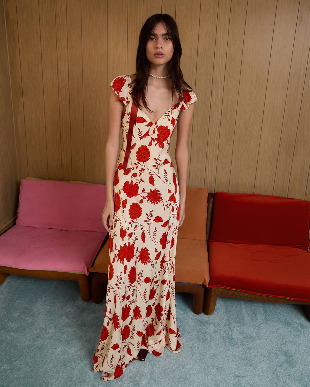 Carrie Dress in Cream & Tomato