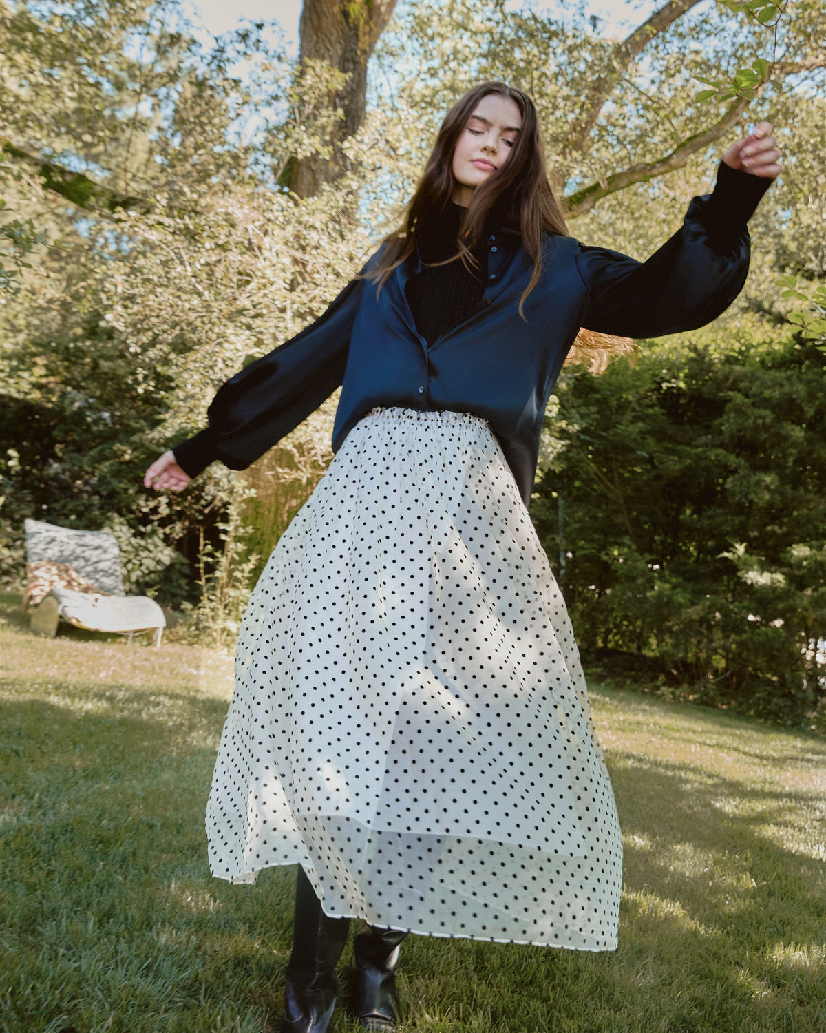 Ainsley Skirt in Cream & Black Multi