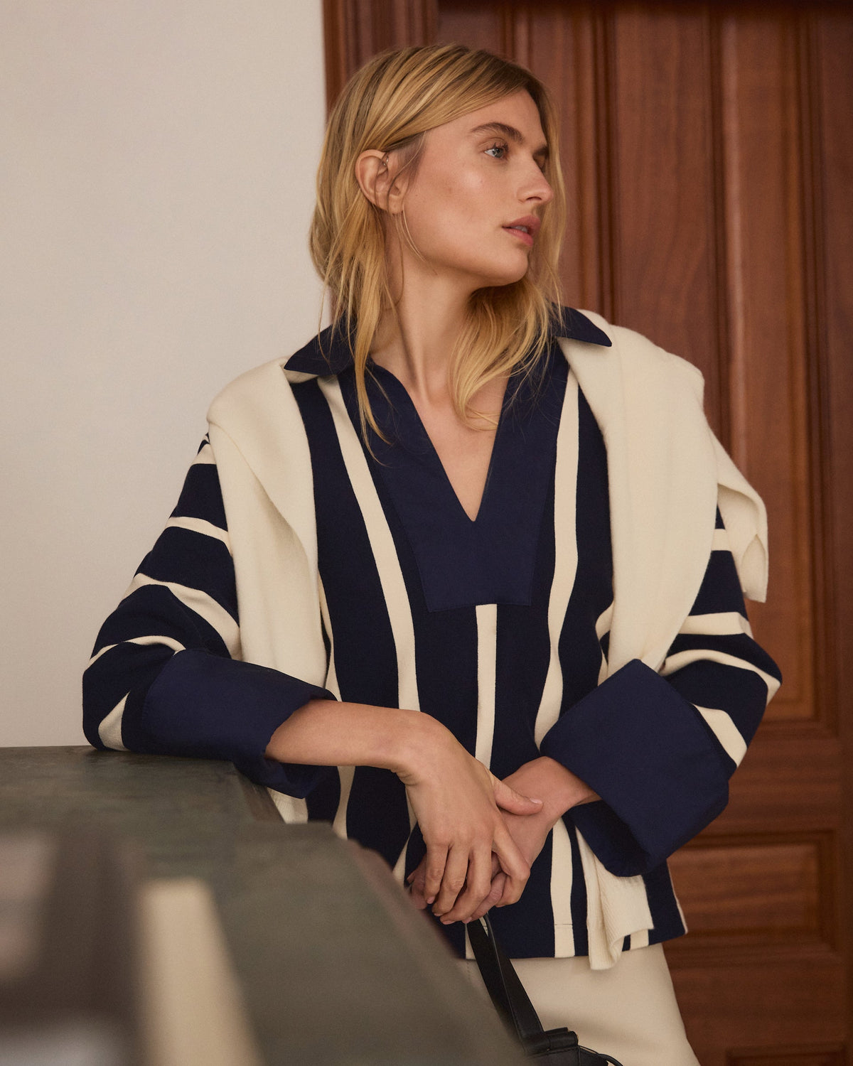 Whitney Top in Maritime Blue & Cream Wide Stripe