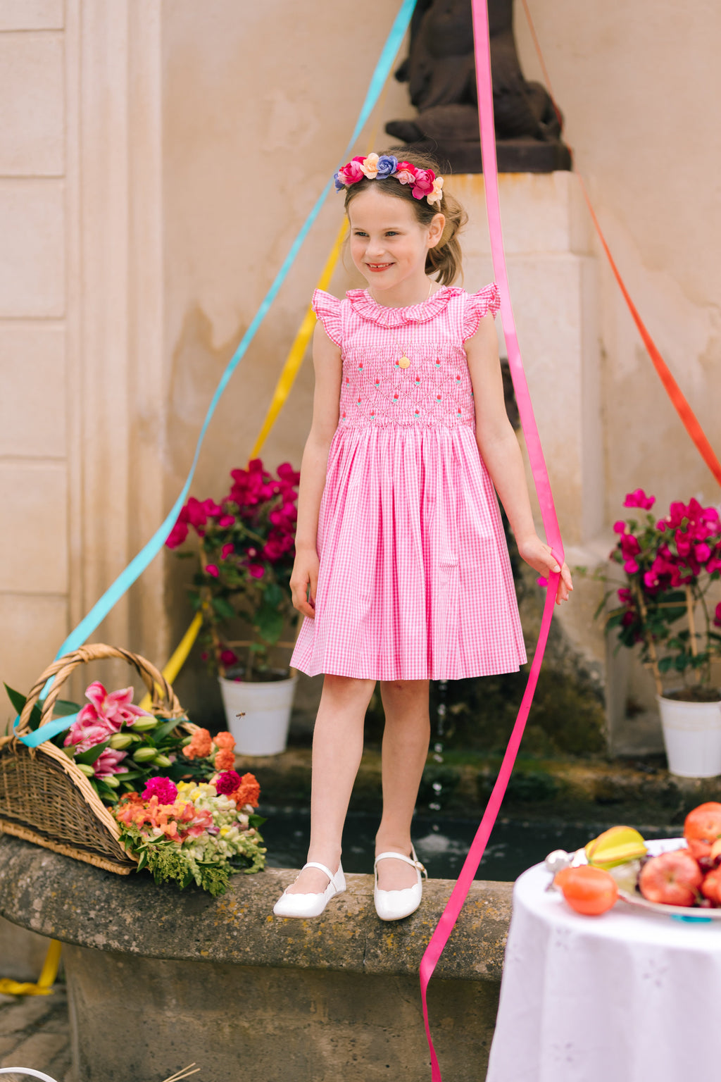 Tulip Pink Gingham Frilled Cap Sleeve Smocked Dress 6M