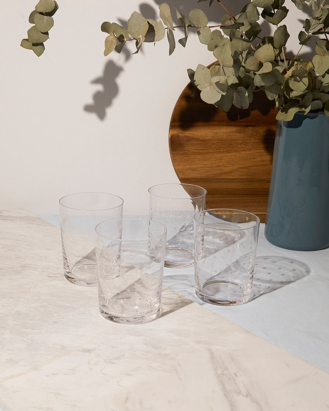 Crystal Large Tumblers with Spears Design, Set of 4