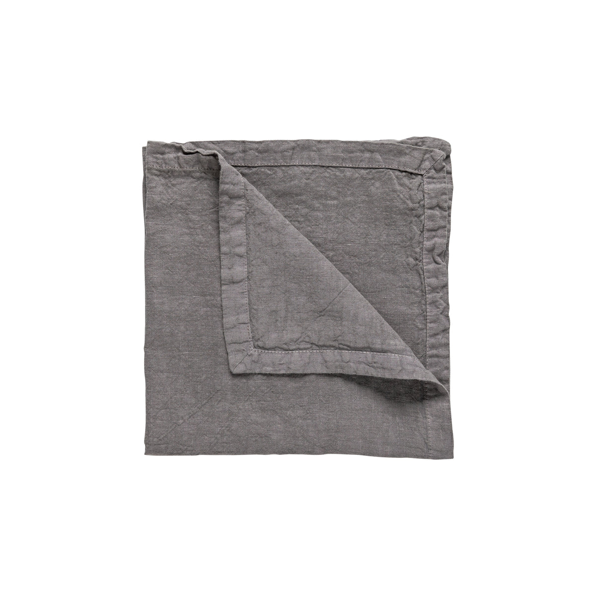 Top view of Maria Collection Placemats in Dusk Grey showing washed linen texture and stitched edges on white background