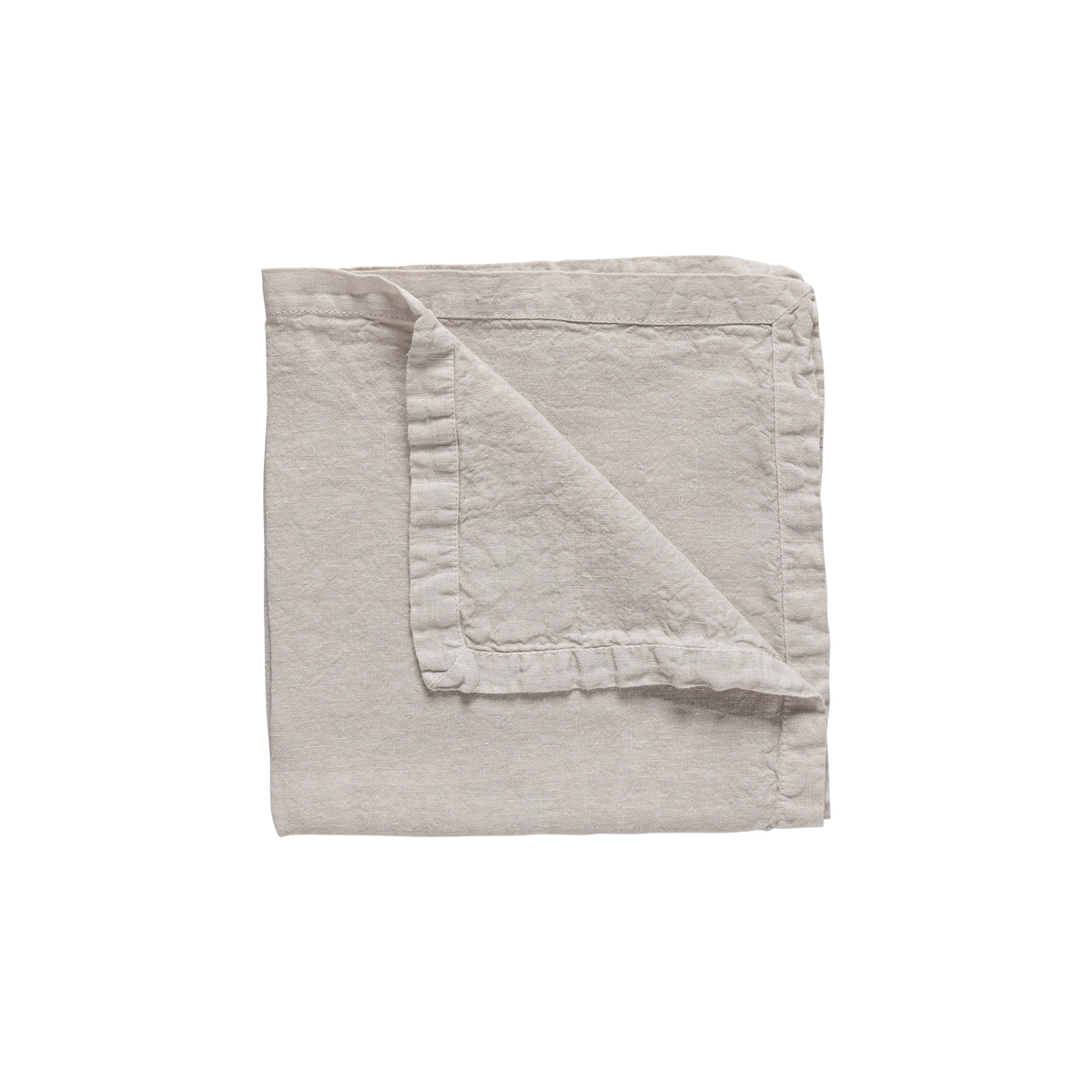 Front view of Maria Collection Runner in Cloud Grey showcasing its linen texture and stitched border with a white background