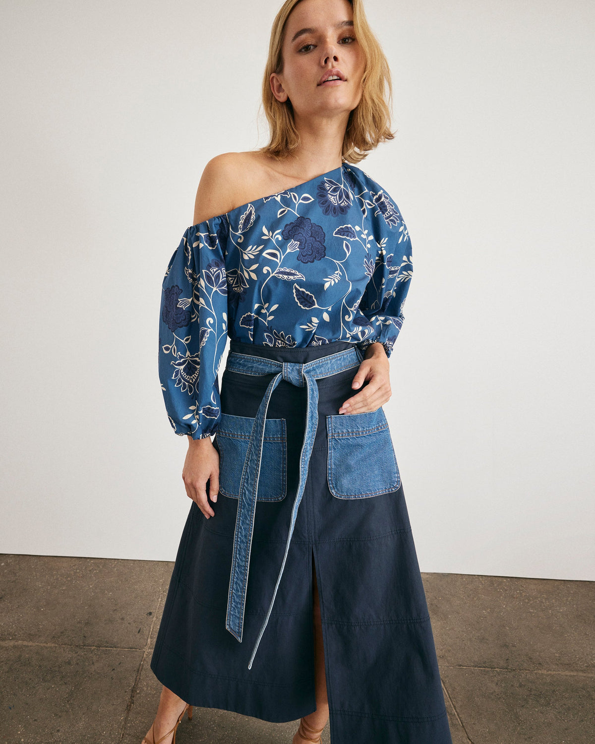 Tabitha Top in French Blue & Cream