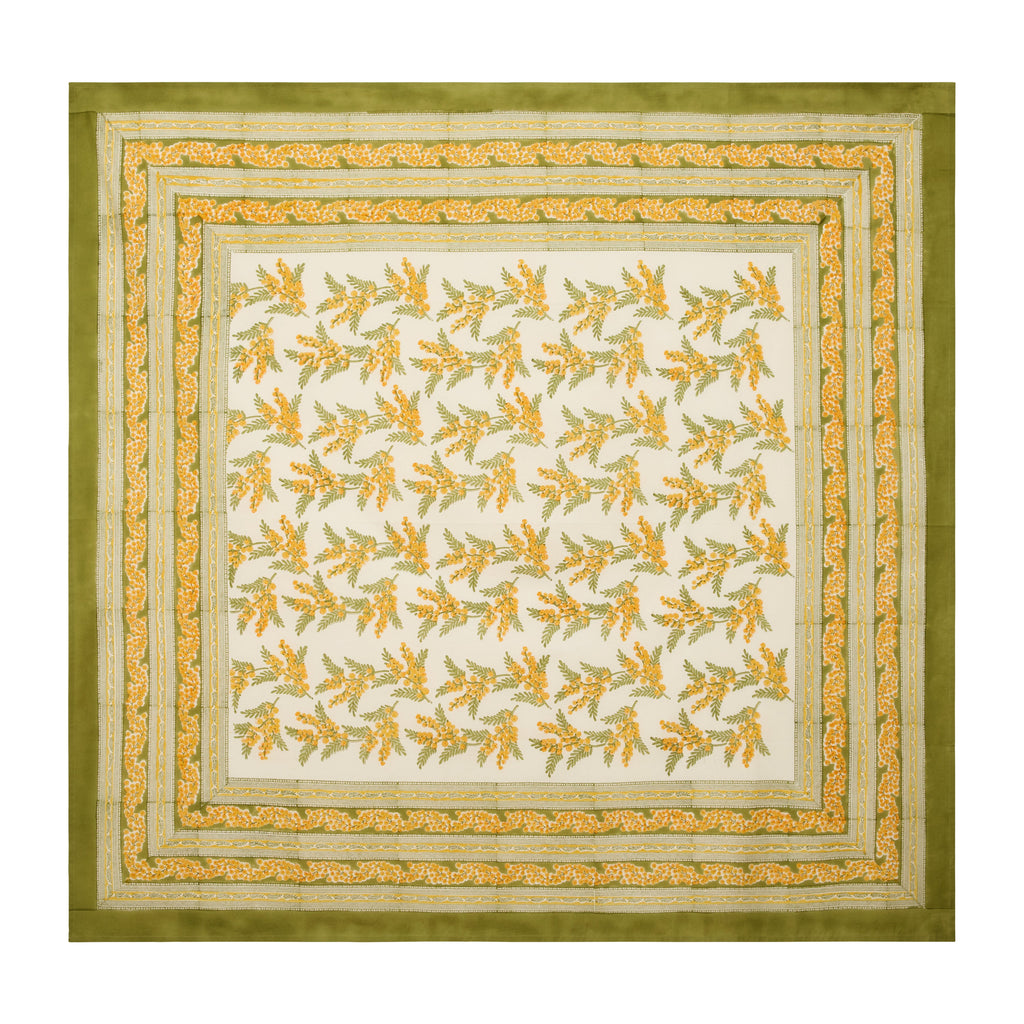 French Tablecloth Mimosa Green & Yellow