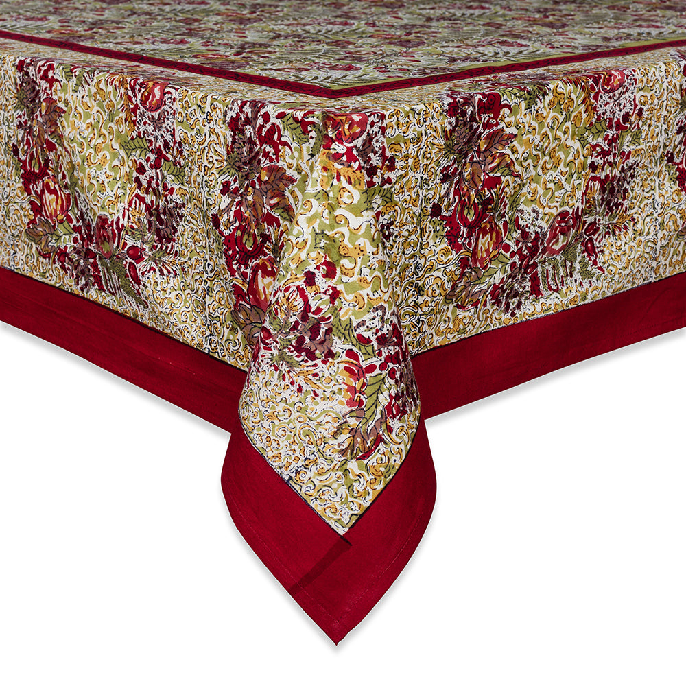 French Tablecloth Winter Garden Wreath Red & Green