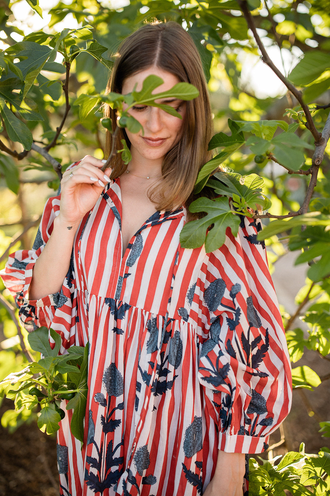 Taj Maxi Dress in Navy Flower on Red Stripe