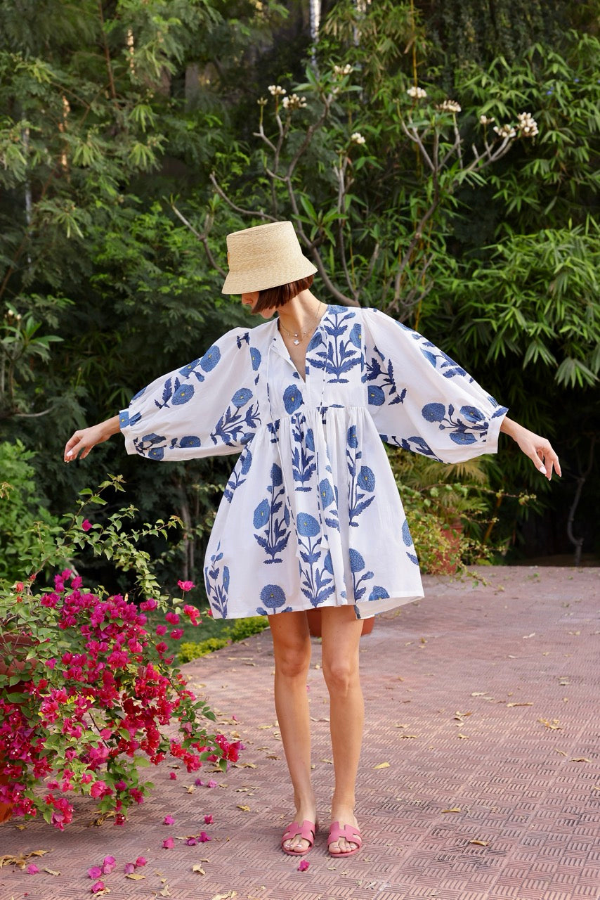 Taj Mini Dress in Indigo Flower