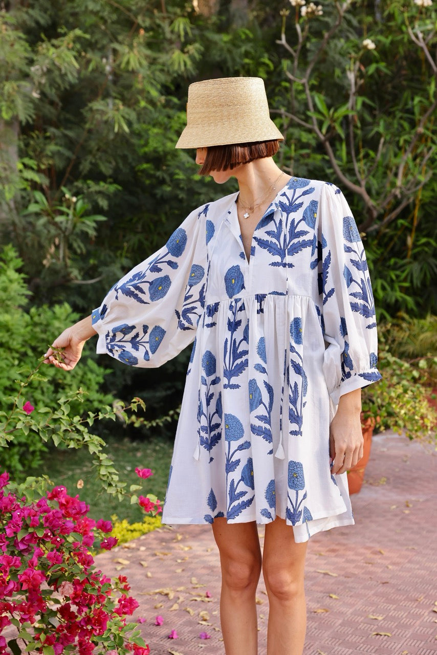 Taj Mini Dress in Indigo Flower