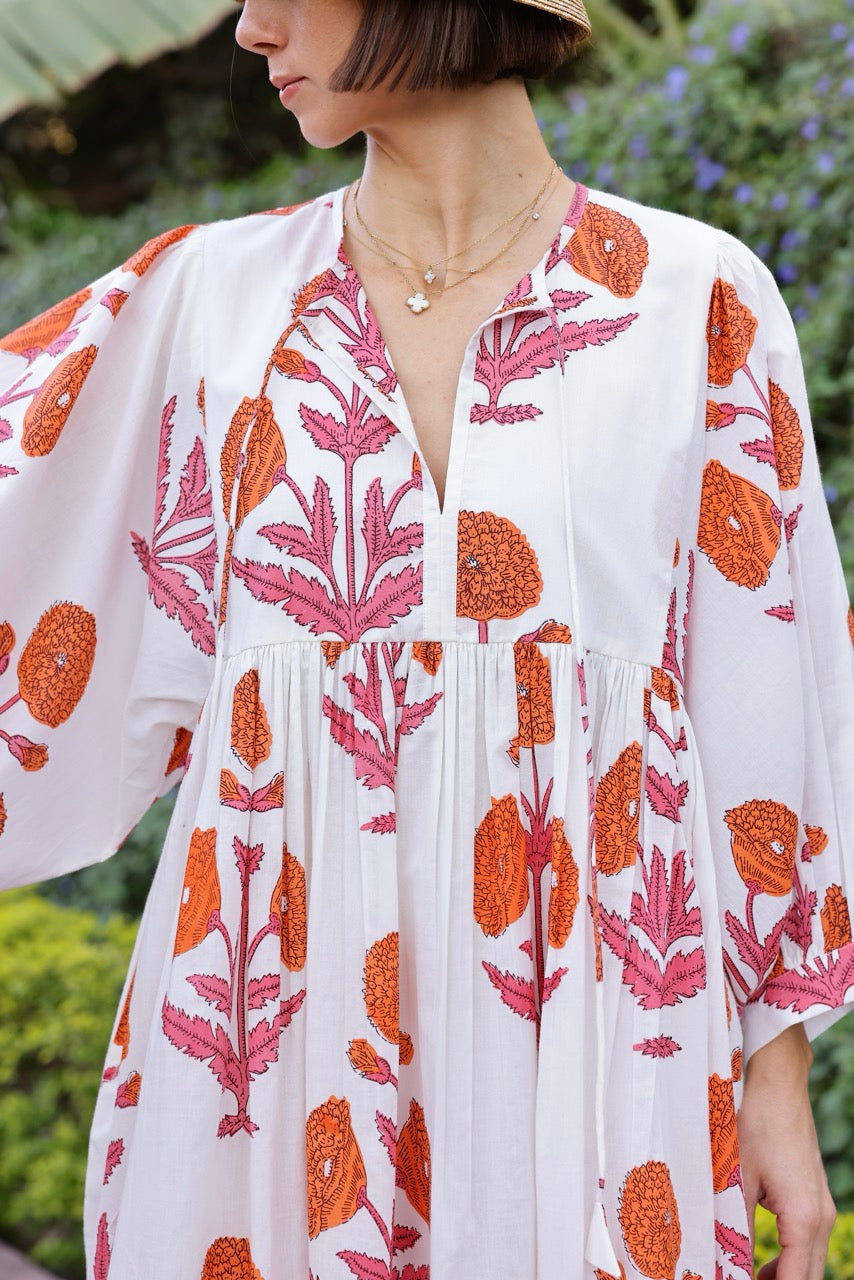 Taj Maxi Dress in Orange Pink Flower