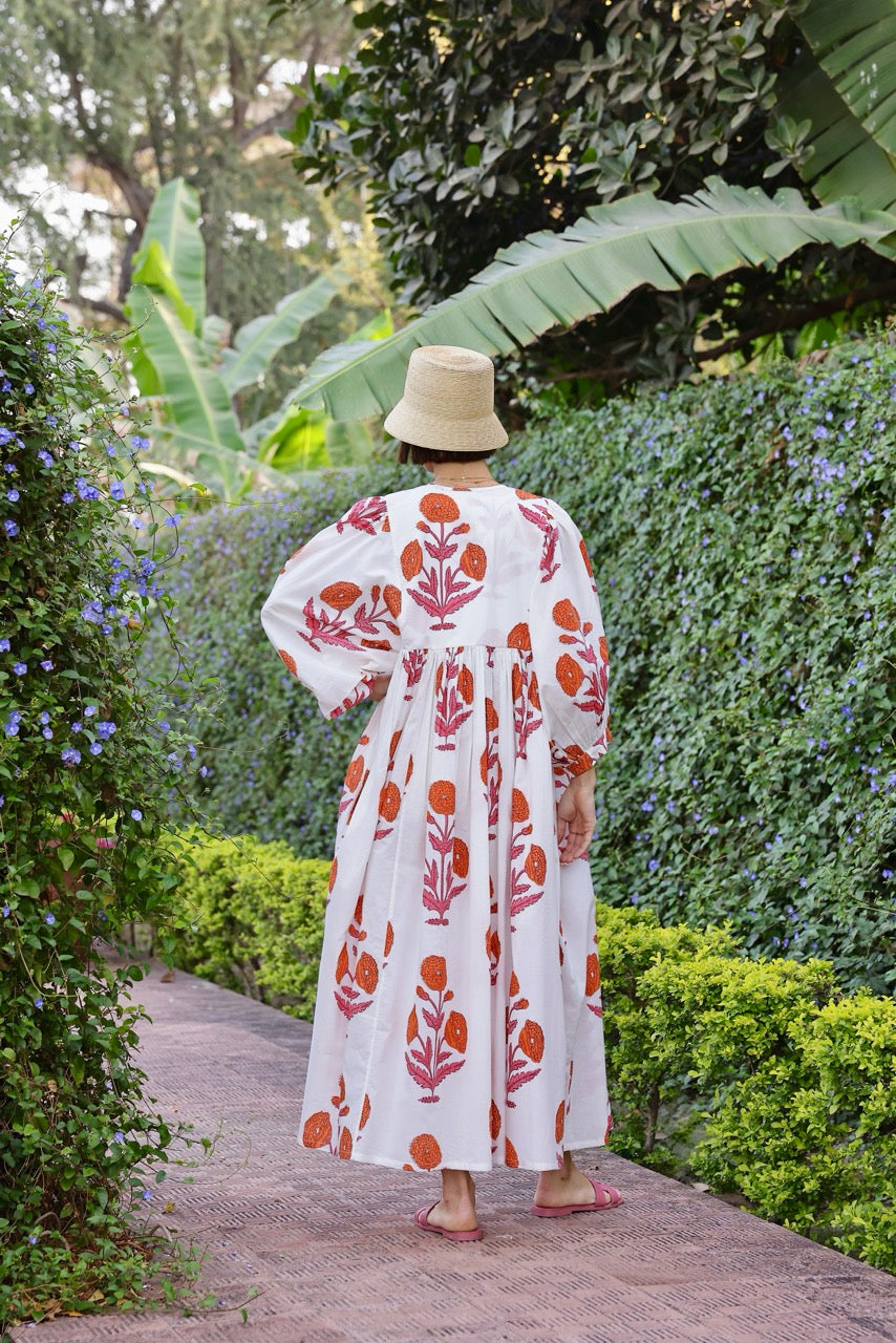 Taj Maxi Dress in Orange Pink Flower