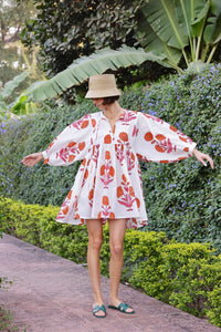 Taj Mini Dress in Orange Pink Flower