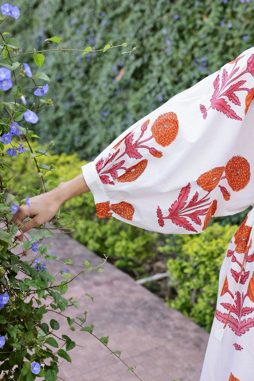 Taj Mini Dress in Orange Pink Flower