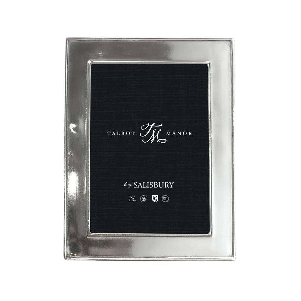 Front view of Talbot Manor Cambridge 5 x 7 pewter photo frame showcasing polished wide border on white background