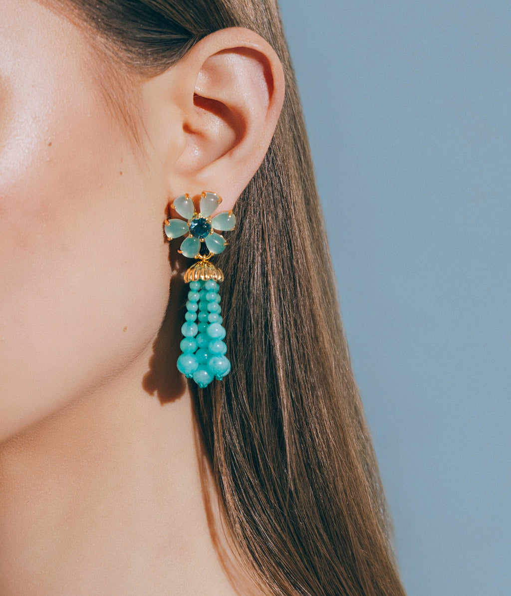 Talia Tassel Earrings in Aqua - Loren Hope