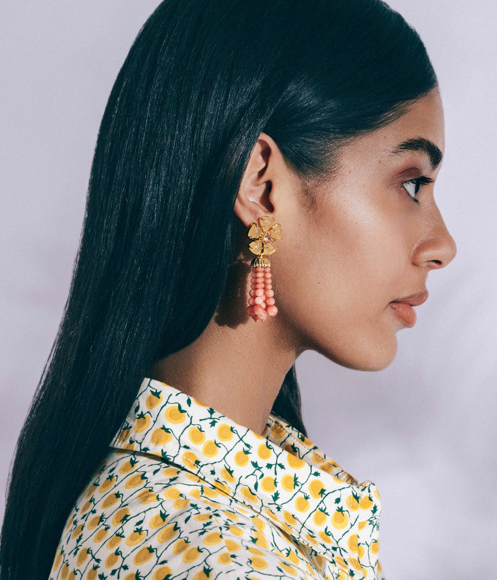 Talia Tassel Earrings in Coral - Loren Hope