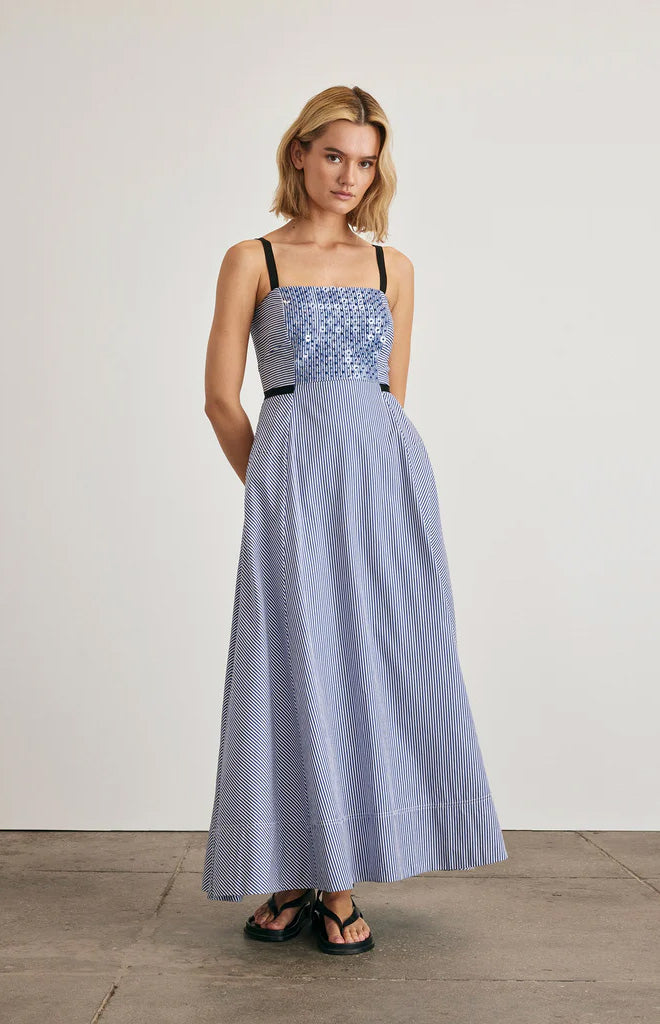 Tavira Dress in Blue & Optic White