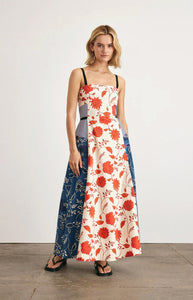 Tavira Dress in Cream & Tomato Stripe