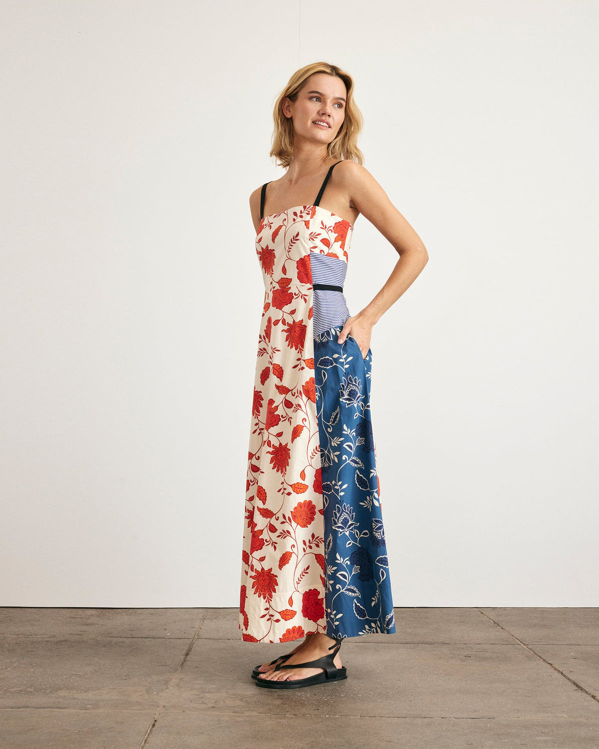 Tavira Dress in Cream & Tomato Stripe