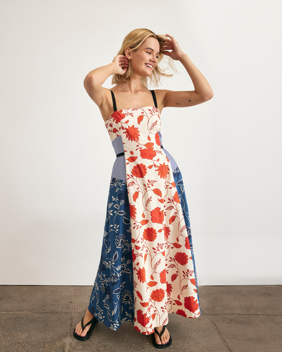 Tavira Dress in Cream & Tomato Stripe