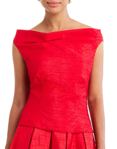 Taza Draped Top in Rose Red front – cocktail top with convertible draped cowl neckline, fitted bodice, and full lining by Mestiza New York.