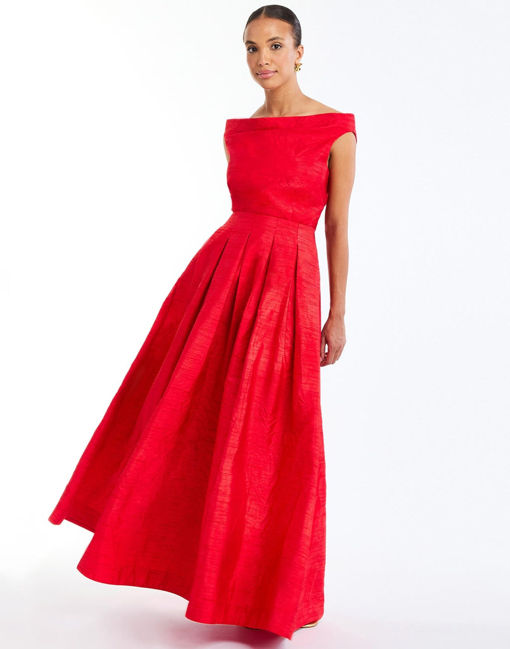 Taza Draped Top in Rose Red full body – cocktail top with convertible draped cowl neckline, fitted bodice, and full lining by Mestiza New York.