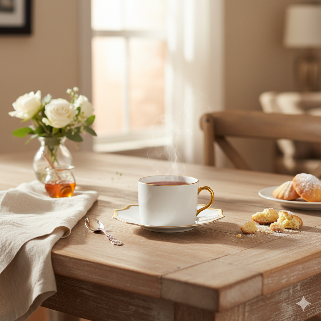 Antique White Tea Cup in Gold Rim