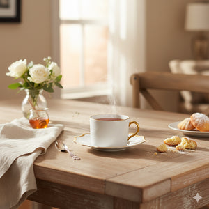 Antique White Tea Cup in Gold Rim