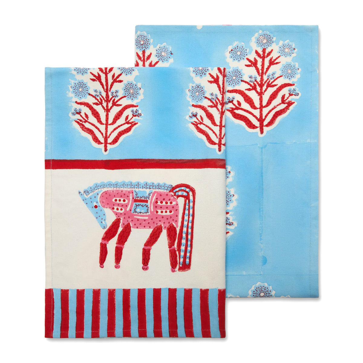 Horse Pink & Blue Tea Towels, Set of 2