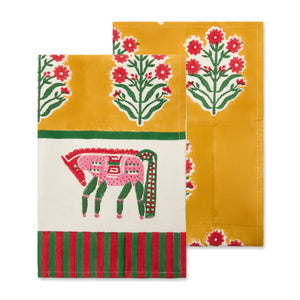 Horse Mustard & Green Tea Towels, Set of 2