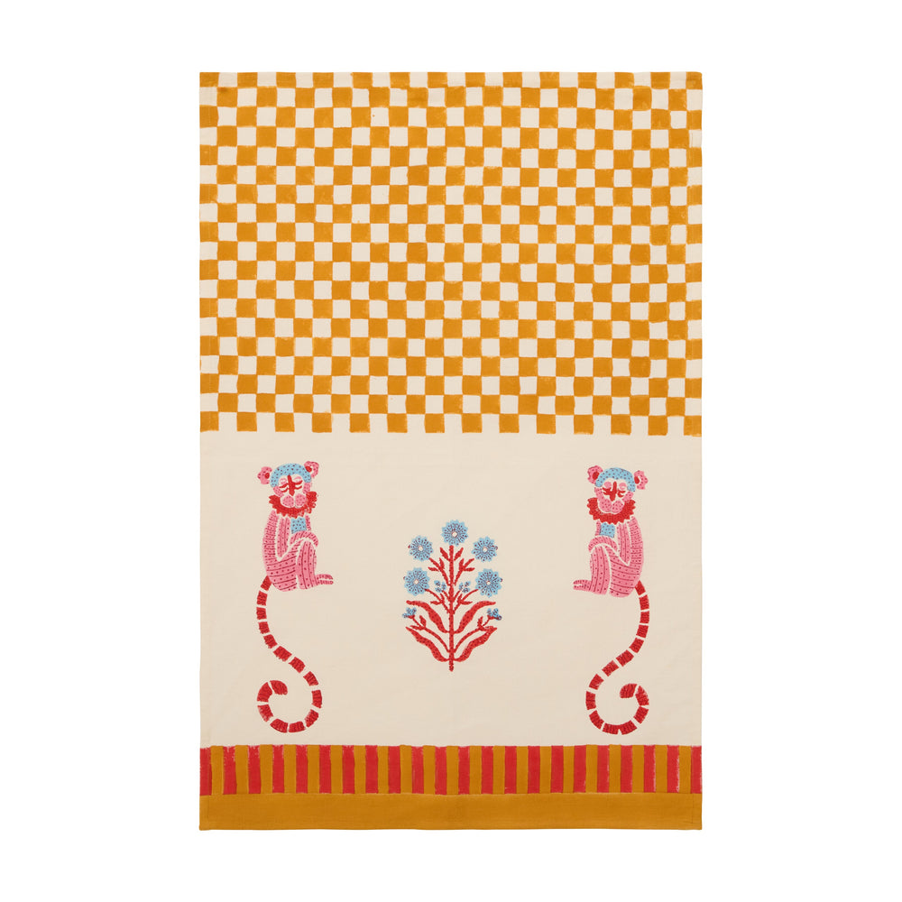 Monkey Mustard & Pink Tea Towels, Set of 2