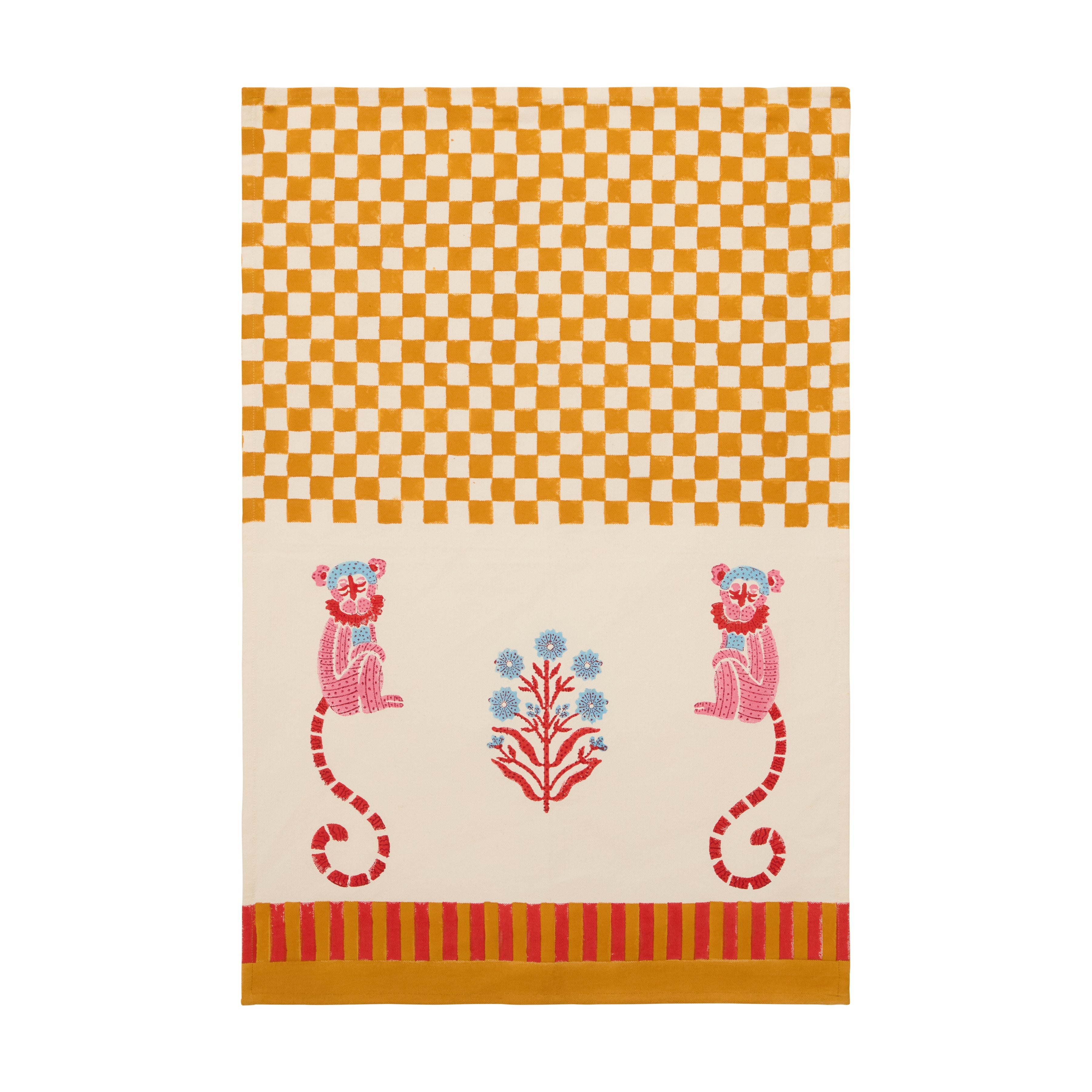 Monkey Mustard & Pink Tea Towels, Set of 2