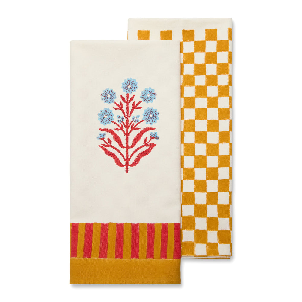 Monkey Mustard & Pink Tea Towels, Set of 2