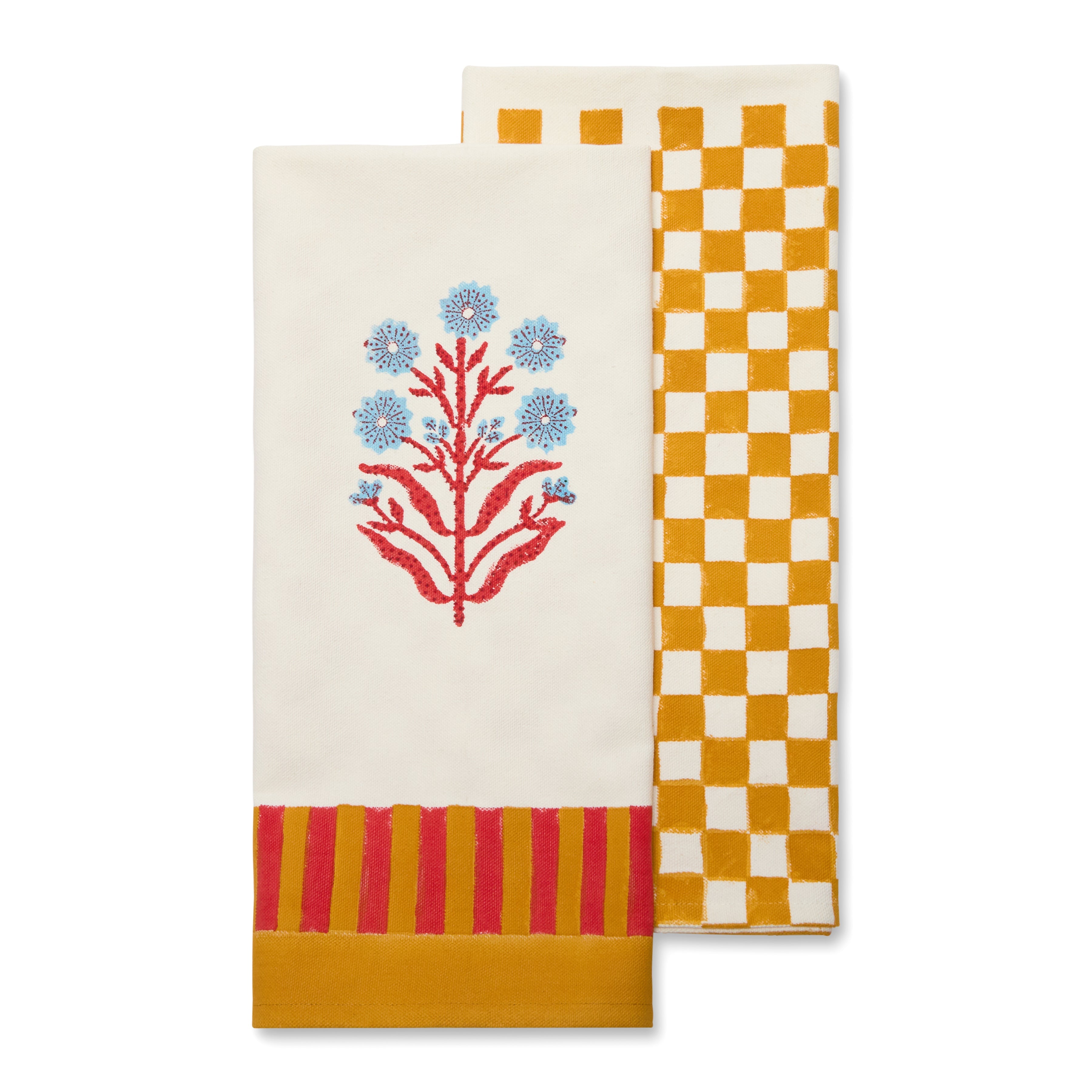 Monkey Mustard & Pink Tea Towels, Set of 2