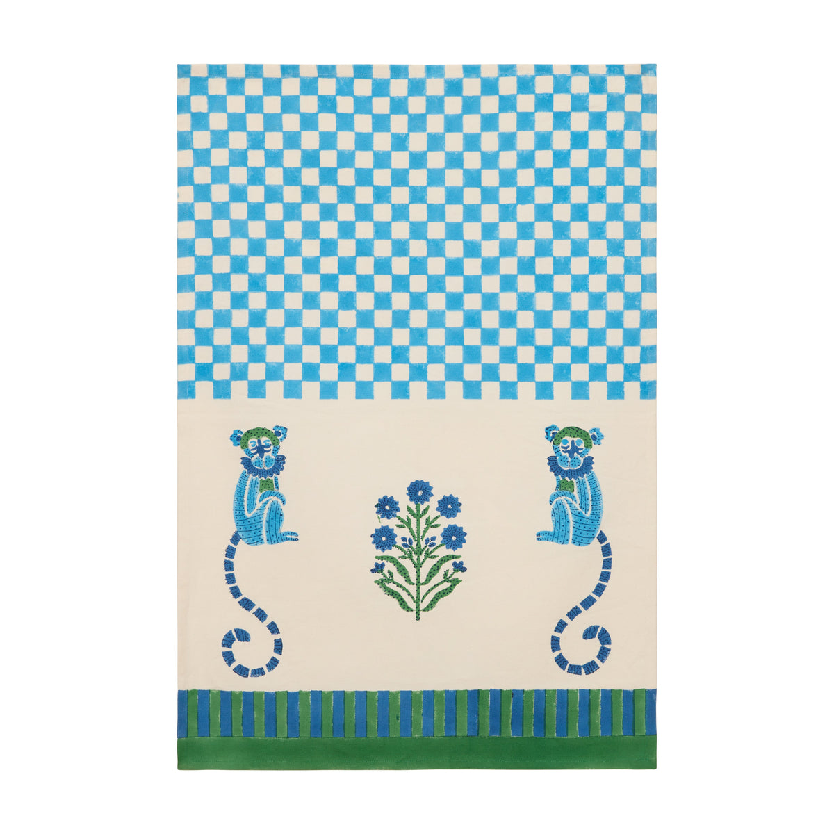 Monkey Blue & Green Tea Towels, Set of 2