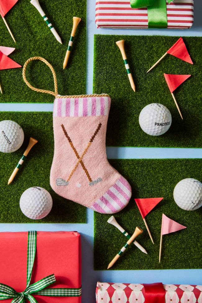 Tee Time Tidings Stocking in Pink