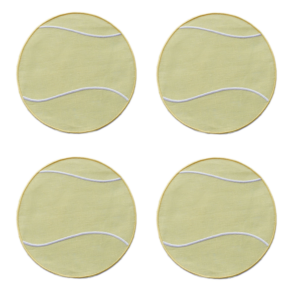 Top view of Tennis Ball Cocktail Napkins, Set of 4 showcasing white tennis ball seams on a white background