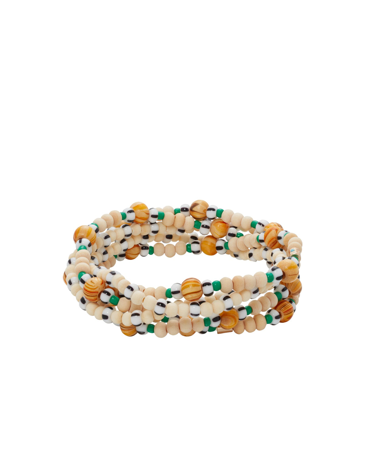 Close-up view of Life’s a Beach Bunch showcasing five colorful heishi and enamel beaded stretch bracelets on white