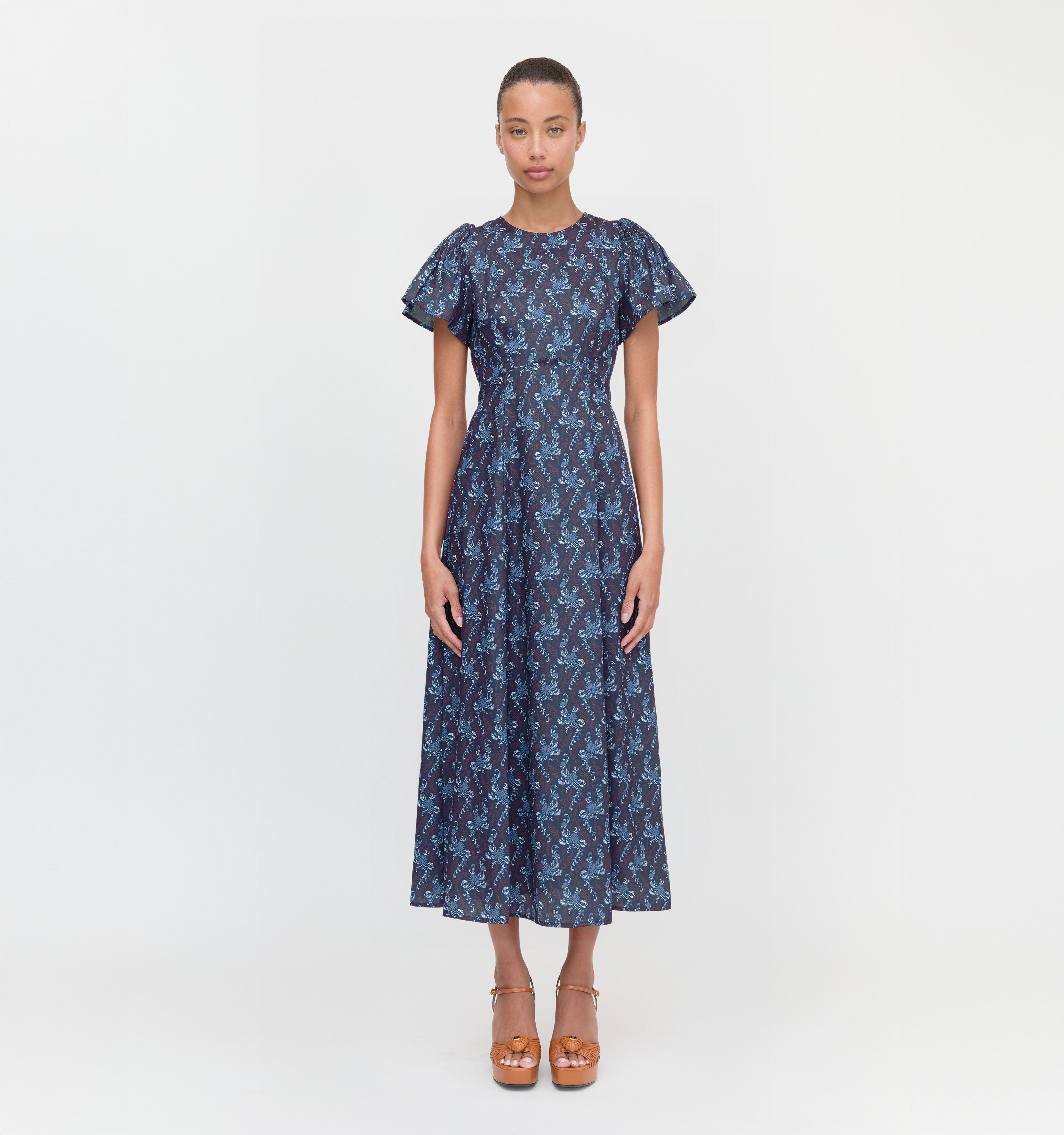 The Dominique Dress in Navy Cala Paisley