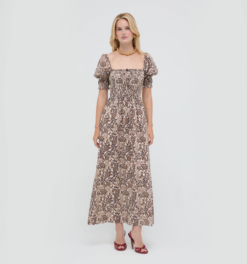 The Malene Nap Dress in Chedworth Paisley Brown
