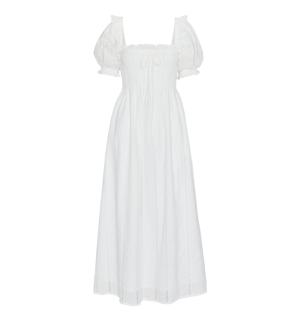 The Scarlett Nap Dress in White Broderie Voile