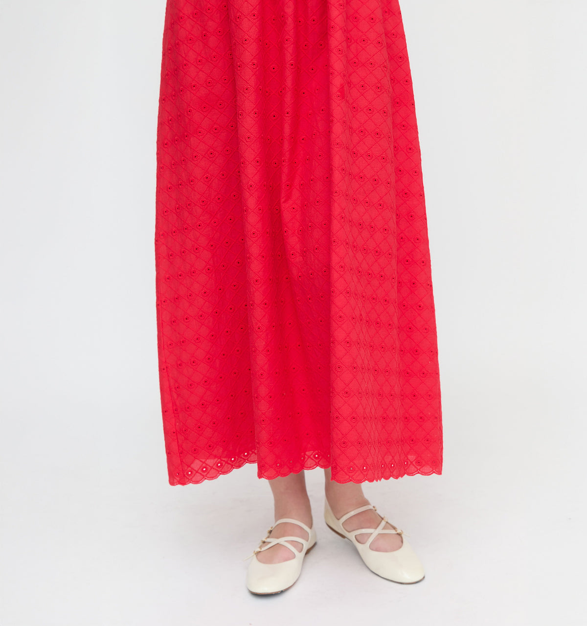 The Scarlett Nap Dress in Red Daisy Check Eyelet