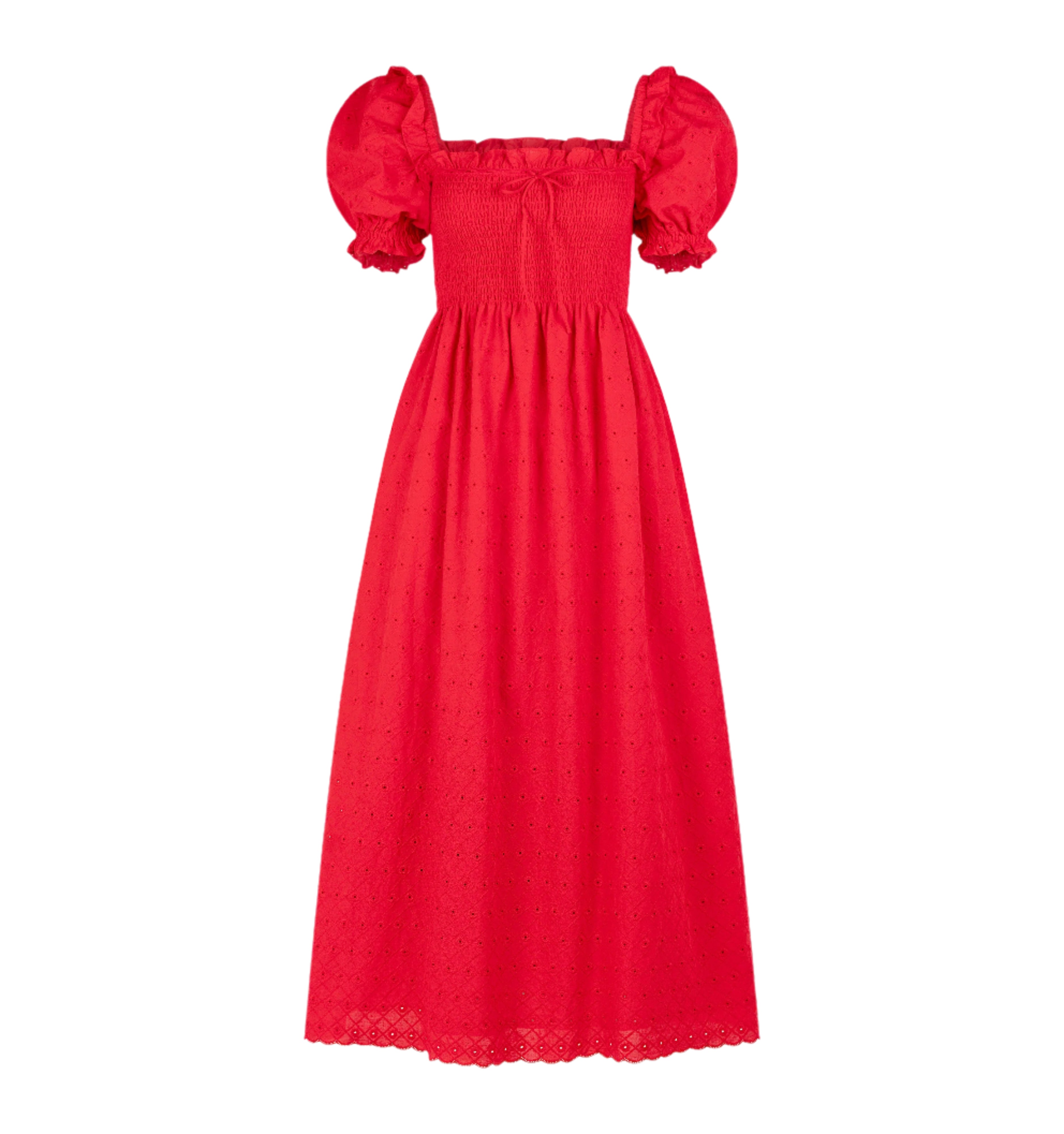 The Scarlett Nap Dress in Red Daisy Check Eyelet