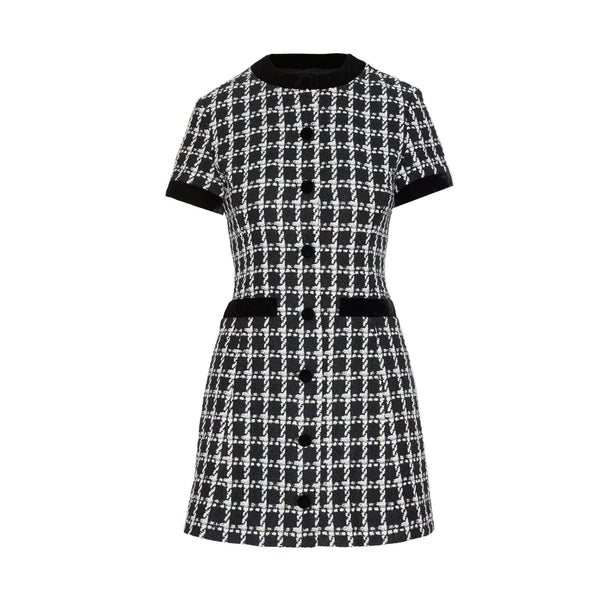 houndstooth tweed mini dress Hill House Home Women's The Allegra Dress - Black and White Tweed