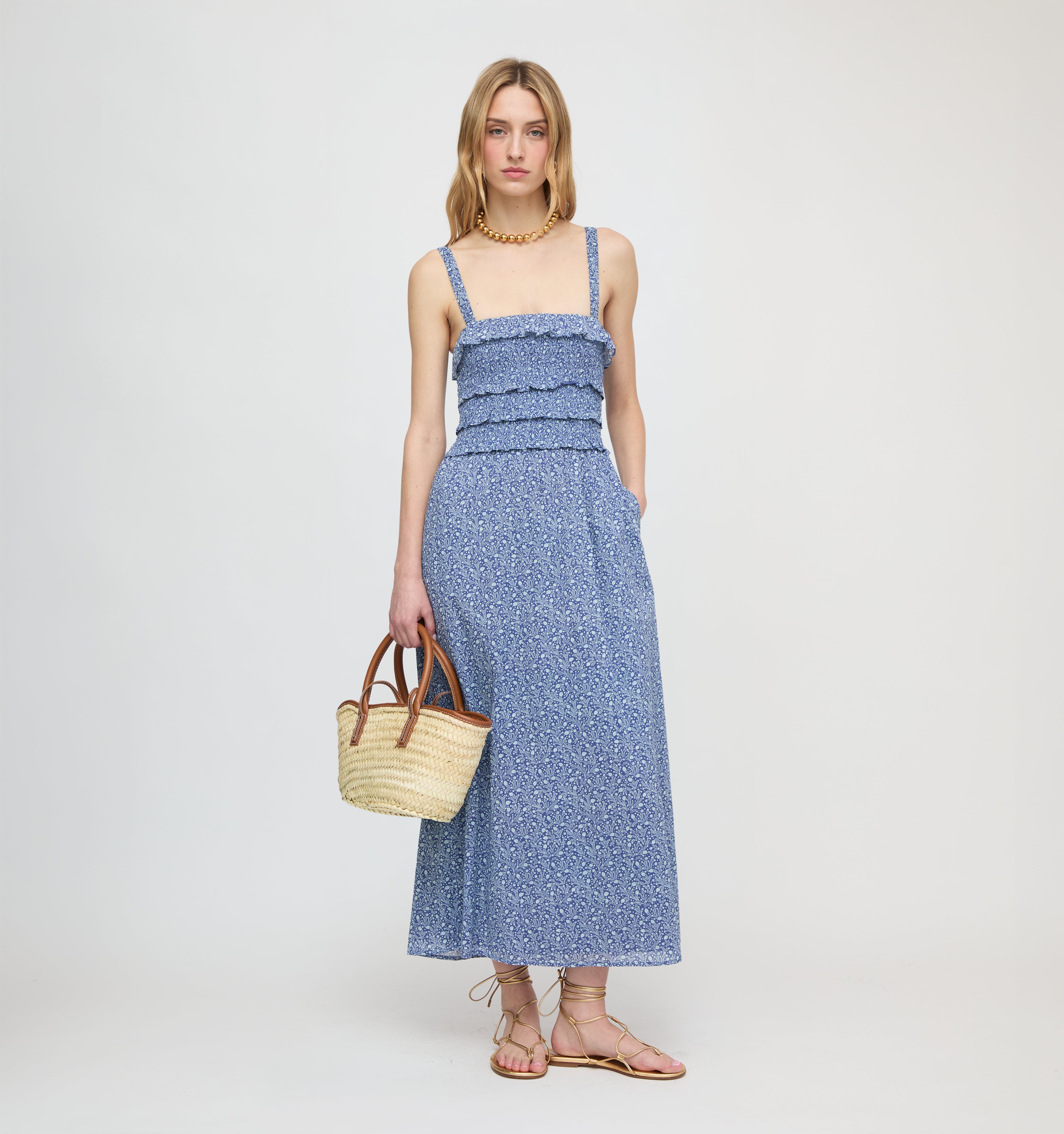 The Analiese Nap Dress in Cornflower Ditsy Thistle