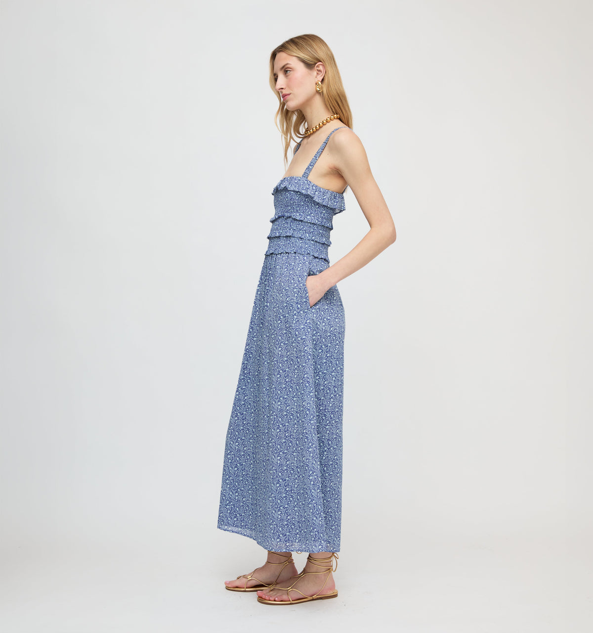 The Analiese Nap Dress in Cornflower Ditsy Thistle